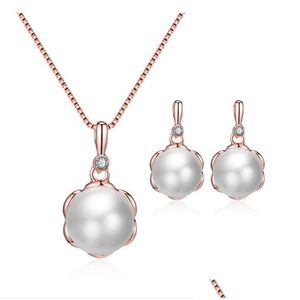 Pendentif Colliers Rose Or Métal Fleur Perle Strass Collier Ensemble Avec Boîte Drop Livraison Bijoux Colliers Pendentifs Dhcht