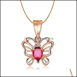 Colliers pendents Collier en or rose danse papillon pierre de pierre 18k découpe rubis pendentif fête cadeau bijoux livraison dhyix