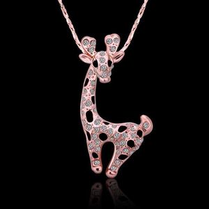 Colliers pendentifs Collier en or Rose et cristal blanc pour femmes, DGN522, girafe, bijou en or 18 carats, avec chaînes, 280K, L240309