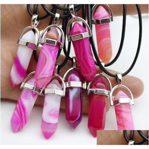 Hanger Kettingen Rose Roze Paarse Streep Agaat Steen Hexagon Reiki Healing Crystal Cone Point Charms Pendum Ketting Voor Vrouwen Drop Dh6Q9