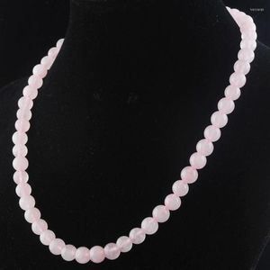 Pendentif Colliers Rose Quartzs Pierres Précieuses Pour Les Femmes 8mm Chaîne Collier Collier Femme Ras Du Cou De Mariage Bijoux De Mariée Cadeaux De Fête 18