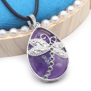 Pendentif Colliers Rose Quartzs Collier Goutte D'eau Naturel Agates Pierre Pour Femmes Bijoux En Cuir Chaîne Ras Du Cou