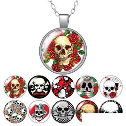 Pendentif Colliers Rose Skl Punk Collier Rond 25Mm Verre Cabochon Sier Plaqué Bijoux Femmes Fête Cadeau D'anniversaire 50Cm Drop Delivery Pe Dh5Gx