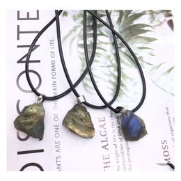 Pendentif Colliers Labradorite Naturelle Pierre De Lune Énergie Pierre De Guérison Irregar Collier Corde Femmes Bijoux Usine Dhseller2010 Dhyhq