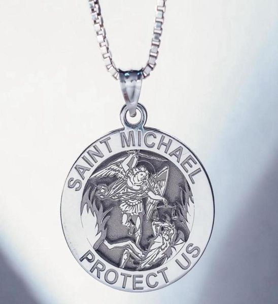 Colliers pendants Round Angel St Michael Medallion Collier St Christopher Sliver Gold Color Cumban Curb Chain3695351