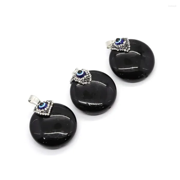 Collares colgantes redondo negro ágata piedra natural solo agujero Rhinestone adecuado para hombres y mujeres DIY collar hecho a mano joyería pulsera