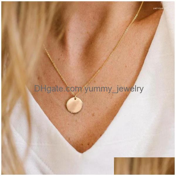 Colliers pendants Collier de cercle rond pour femmes élégants clavicules or couleur simple disque de mariage bijoux collare bijoux drop délivre dhv9m