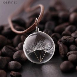 Pendentif colliers rond pissenlit fleur séchée pendentif collier charme naturel pissenlit verre Cabochon Transparent chanceux boule de verre bijouxL242313