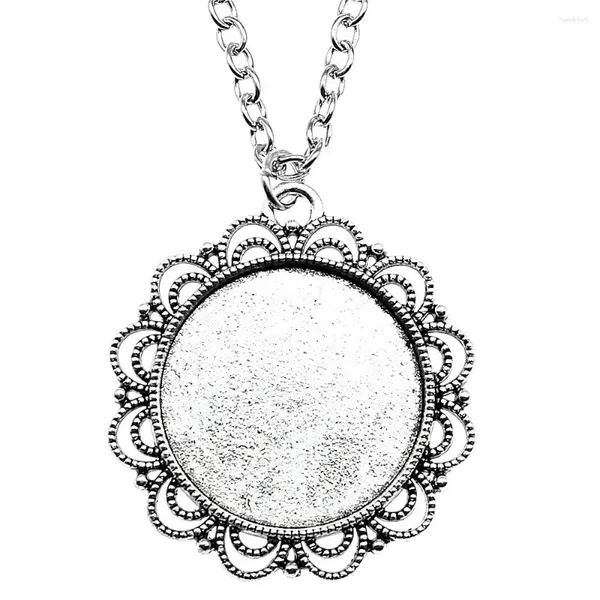 Colliers pendants Round Fleur Style Cameo Cabochon Base Collier pour filles Accessoires Femmes Longueur de chaîne de bricolage 70 cm ou 45 4cm