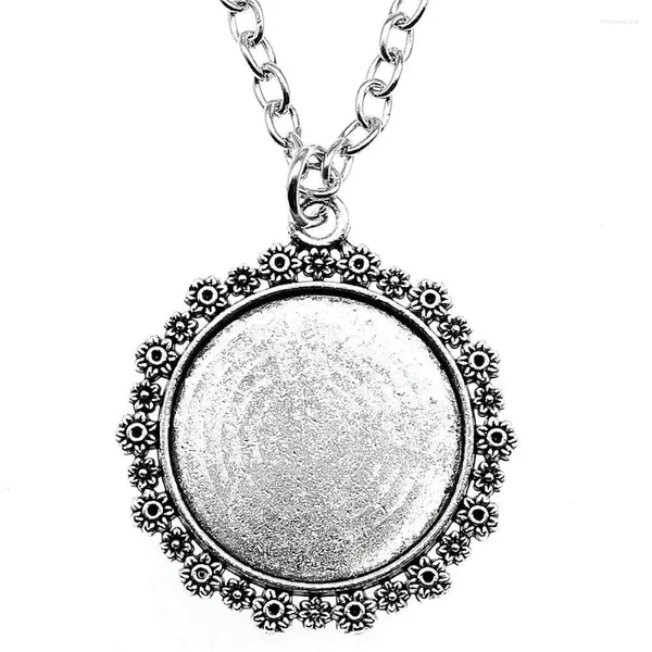 Colliers pendants Round Flower Style Cameo Cabochon Base Chain de base pour hommes Supplies Longueur de bijoux 70 cm ou 45 4cm