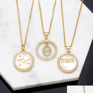 Pendentif Colliers Rond Shell Lettre Maman Collier Femme Plaqué Or Zircone Cubique Pendentif Bijoux Fête Des Mères Cadeau Drop Livraison Juif Dhgbg