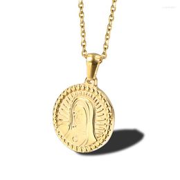 Hanger kettingen rond roestvrijstalen gouden munt Onze -Lieve -Vrouw van Guadalupe ketting voor vrouwen charme sierlijke sieraden