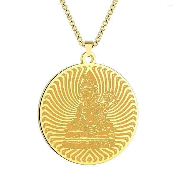 Collares colgantes Redondo Acero inoxidable Guanyin Buda Encantador Collar para hombres Moda Religiosa Budista Accesorio Joyería Regalo Dropship