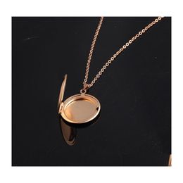 Pendentif Colliers Ronde En Acier Inoxydable Mémoire Ouverture Médaillon Collier Famille P O Magique DIY Gravable Bijoux Cadeau Pour Bébé Drop Dhkvo