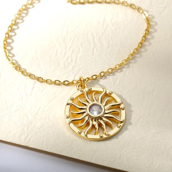 Collares pendientes Girasol redondo para mujer Collar de cadena de acero inoxidable Estilo europeo Joyería étnica de moda