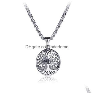 Pendentif Colliers Arbre De Vie Rond Antique Sier En Acier Inoxydable Collier Chaînes Femmes Hommes Hip Hop Mode Fine Jewelry Will And Drop Dhic7