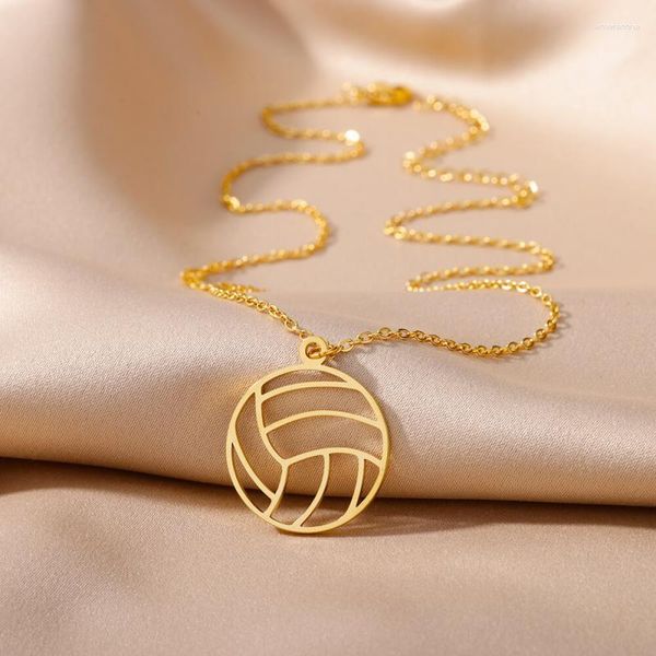 Collares con colgante de voleibol redondo para mujer, collar de cadena de Color dorado de acero inoxidable, joyería de moda para niña