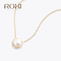 Pendentifs de collier ROXI collier pendentif perle ronde 925 en argent Sterling Zircon lunette incrustée bijoux dames personnalité Vintage accessoires cadeau 231010