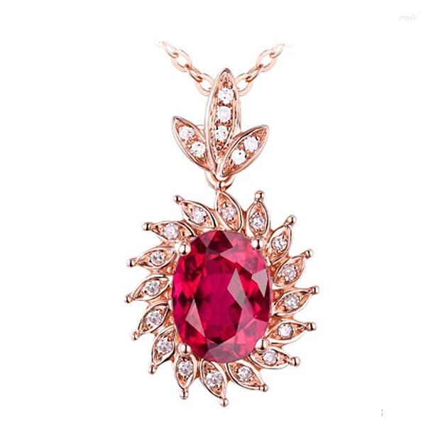 Collares con colgante Ruby Love Red Tourmaline 18K Rose Gold Plated Bright Ornamental Stone