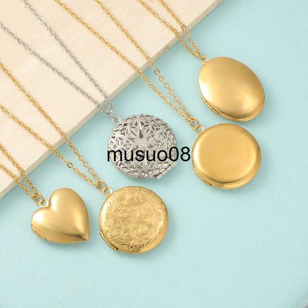 Pendentif Colliers RUMNVNTY 1pc Sculpté Designs Rond Cadre Photo Pendentif Collier En Acier Inoxydable Charmes Médaillon Filles Femmes Memorial Bijoux J230601