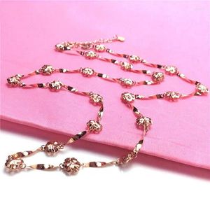 Collares colgantes Rusia 585 Púrpura Chapado en oro 14k Rosa Brillante Pétalo Conjunto Cadena Collar de una pieza Moda Exquisito Diseño Estilo de joyería