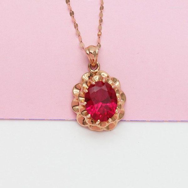 Pendentif Colliers Russie 585 Purple Gold Femme Exquise Pierre Rouge Simplifiée Édition Coréenne Plaqué 14K Rose Coloré Cou