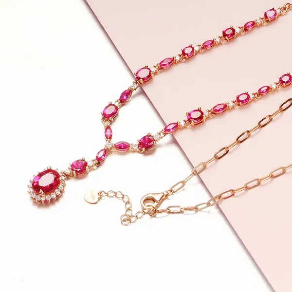 Collares colgantes ruso 585 chapado en oro púrpura con 14k rosa colorido lujo de alto grado collar de piedra roja joyería para mujeres