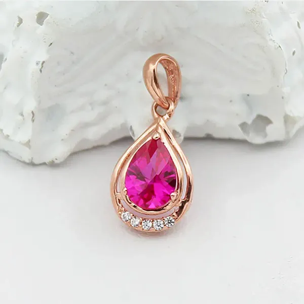 Collares colgantes ruso 585 oro púrpura con incrustaciones de gota de piedra roja plateada con 14k rosa producto colorido regalo