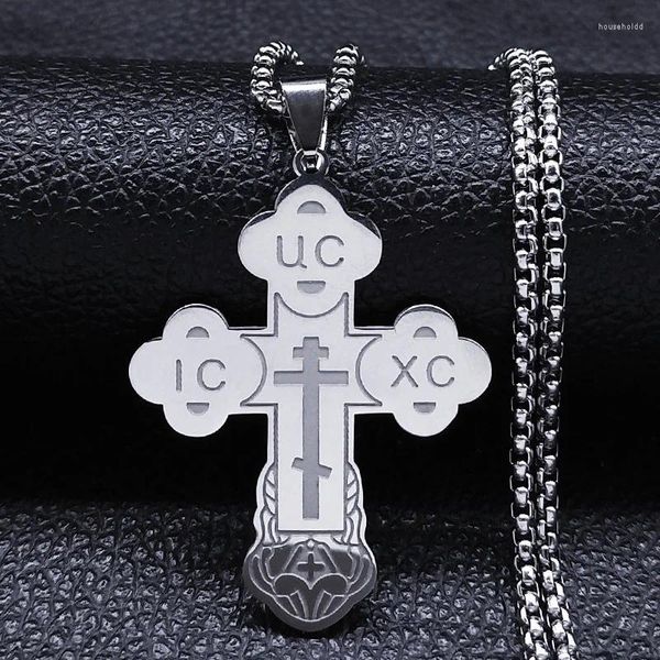 Pendentif Colliers Collier de croix orthodoxe chrétienne russe en acier inoxydable UC IC XC Jésus religieux prière bijoux collier Hombre N8443