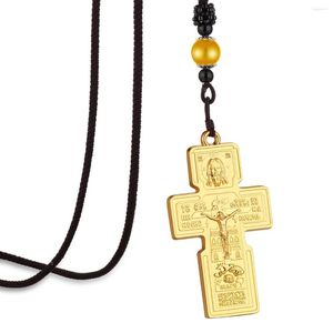 Hangende kettingen Russische oosterse orthodoxe Jezus Kruisketting Gevlochten touwketen voor vrouwen mannen heilig gebed sieraden geschenk