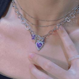 Hangende kettingen ruzzallati 2023 delicate trendy paarse kubieke zirkonia korte ketting ketting voor vrouwen zilveren kleur sleutelbeen sieraden geschenken