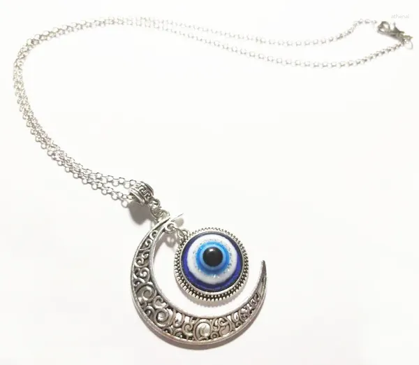 Pendentif Colliers S206 Symbole turc Evil Blue Eyes Creux Out Moon Collier Femmes Hommes Nazar Turquie Arabe Islamique Lucky Charm Cadeau