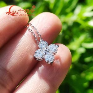 Hangende kettingen S925 Silver 1.2ct Round Four Leaf Clover D VVS Moissanite hangers choker ketting sieraden valentijnen cadeau dating bruiloft 240410