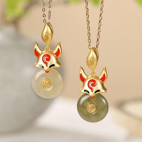 Collares pendientes S925 Plata de ley Cloisonne Esmalte Chapado en oro Hetian Jade Grey Vintage Lady