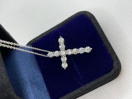 Pendentif Colliers S925 Sterling Silver Cross Collier Brillant Super Zircon Simulation Diamant Mode Religieux Bijoux De Luxe