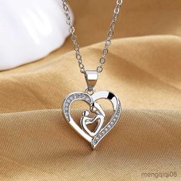 Pendentif Colliers S925 En Argent Sterling Pouces Maman Coeur Zircon Collier Pour Femme Anniversaire Anniversaire Cadeau Bijoux