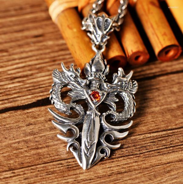 Pendentif Colliers S925 Bijoux En Argent Sterling Vintage Thai Double Dragon Plaque Croix Épée 925 Pendentifs Pour Hommes