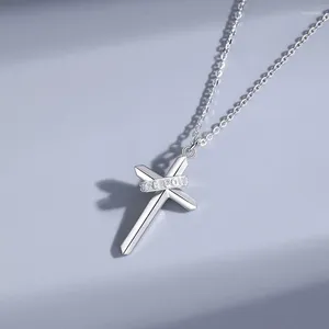 Collares colgantes S925 Sterling Silver Hombres Guardian Cross Chain Hip Hop Fe Collar Mujer Joyería Regalo