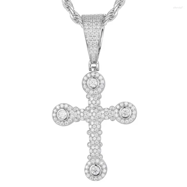 Colliers de pendentif S925 STERLING Silver Moissanite Bling Out Round Cross Pendants pour femmes Men Unisexe Hip Hop Jielts du rappeur