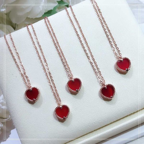 Colliers pendentifs S925 en argent sterling collier d'amour rouge collier de dame en agate rouge simple petit cadeau frais et doux du meilleur ami fret gratuit G230202