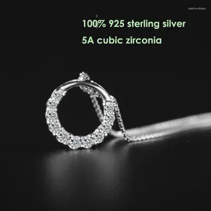 Pendentif Colliers S925 Sterling Argent Rond Cz Collier Coréen Simple Cristal Clavicule Chaîne Femelle Mignon Bijoux