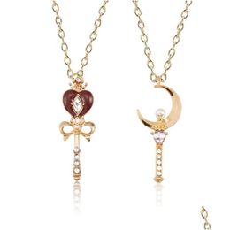 Colliers de pendentif Collier de lune marin Femmes Crystal Pearl Love Heart Wand Pendants Cartoon Sailormoon Bijoux Drop Livraison OTR4Q