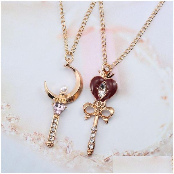 Colliers de pendentif Collier marin femmes Crystal Pearl Love Heart Moon Pendants Pendants Carton Adoute de bijoux Sailormoon Otlbv