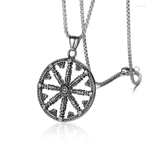 Pendentif Colliers Saiye 316L Bouddhiste Amulette Dharma Roue Collier Hommes En Acier Inoxydable Bijoux De Mode En Gros