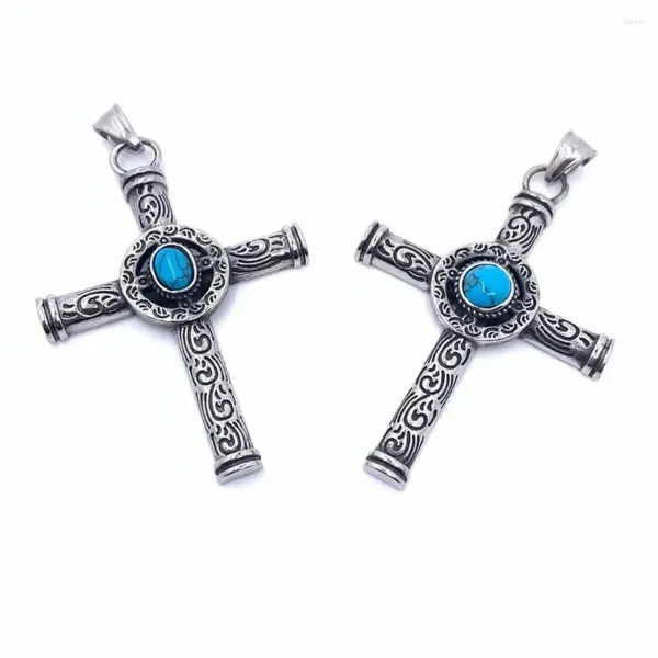 Colliers pendants Saiye 316l Mens celtique Norse Turquoise croix en acier inoxydable Collier gothique
