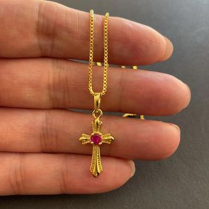 Pendentif Colliers Saiye Corée Or 24K Collier Plaqué Croix Pour Filles Bijoux Cadeau Religion