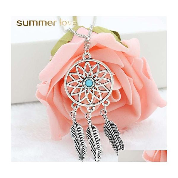 Pendentif Colliers Vente Dream Catcher Feaher Collier Creux Pour Femmes Taille Réglable Sier Placage Chaîne Bijoux À La Mode Cadeau Drop De Dhxng