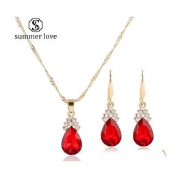 Collares colgantes Venta Rhinestone Crystal Waterdrop Pendiente Conjunto de collar para mujeres Exquisito Plaing de oro Joyería de fiesta de boda Drop Dhhu3