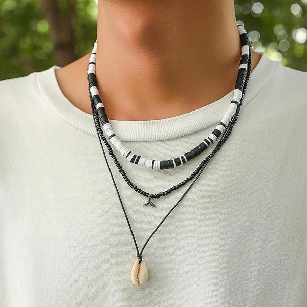 Collares colgantes Salircon Bohemia Natural Shell Collar Tendencia Arcilla Suave Cadena de cuentas planas para hombres Temperamento Joyería Regalo