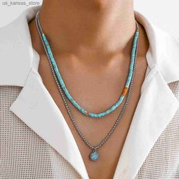 Colliers pendants Salicon Punk Collier de boîte en métal en argent simple Bohemian Blue Blee Perles Collier de perles pour hommes